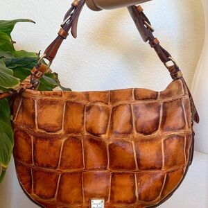 Dooney & Bourke Tan Croc-Embossed Shoulder Hobo Bag